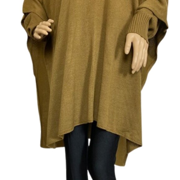 Divided Tan Long Sleeve Poncho Sweater - Picture 3 of 8